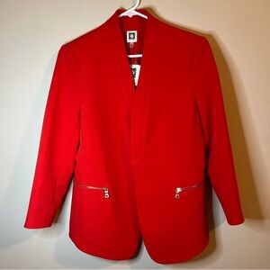 Anne Klein Red Blazer with Zipper Pockets